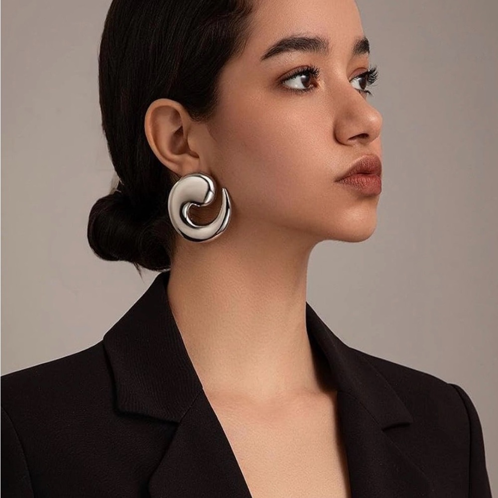 Elegant Silver Hoop Earrings - Picture 2 of 4